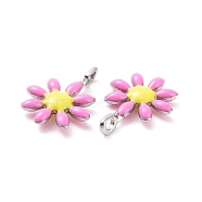 304 Stainless Steel Charms, with Enamel, Stainless Steel Color, Flower, Violet, 10x7.5x2mm, Hole: 1mm(STAS-F280-01P-06)