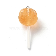 Translucent Resin Imitation Food Pendants, Lollipop Charms with Platinum Tone Iron Loops, Orange, 48~50.5x22.5mm(RESI-R435-02A)