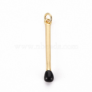 Brass Enamel Pendants, with Jump Ring, Cadmium Free & Nickel Free & Lead Free, Match, Real 16K Gold Plated, Black, 30x4.5mm, Jump Ring: 5x1mm, 3mm inner diameter(KK-S362-032G-NR)