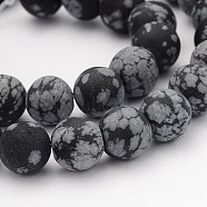 Natural Snowflake Obsidian Gemstone Beads, Frosted, Round, 10mm, Hole: 1mm, about 40pcs/strand, 14.9 inch(G-J338-03-10mm)