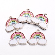 Alloy Enamel Pendants, Rainbow & Cloud Charms, for Children Kids Jewelry Making, Platinum, Cadmium Free & Nickel Free & Lead Free, Colorful, 17.5x19x1.6mm, Hole: 2mm(EA214Y-NF)