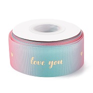 Gradient Polyester Grosgrain Ribbon, Single Face Printed, Word Love You Pattern, for Gift Wrapping, Wedding Decoration, Colorful, 1-1/2 inch(38mm), about  25 yards/roll(22.86m/roll)(SRIB-I005-02C)