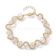 Glass & Seed Beaded Bracelet with Golden Alloy Clasps, Clear, 7-5/8 inch(19.5cm)(BJEW-JB10126)