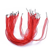 Jewelry Making Necklace Cord, with 2 Threads Waxed Cord, Organza Ribbon and Iron Findings, Red, 17 inch(NFS048-2)