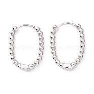 Rack Plating Brass Beaded Oval Huggie Hoop Earrings, Hinged Earrings for Women, Cadmium Free & Lead Free, Real Platinum Plated, 22x17x2.5mm, Pin: 0.7mm(X-KK-D069-07P-RS)