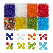 8 Colors Glass Seed Beads, Frosted Colors, Round, Mixed Color, 3mm, Hole: 1mm, about 15g/color(SEED-YW0001-61)