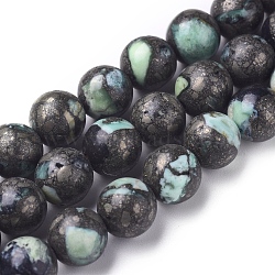 Assembled Synthetic Pyrite and Variscite Beads Strands, Round, 8~8.5mm, Hole: 1.4mm, about 49 pcs/Strand; 15.75''(40 cm) (G-D0006-C12-8mm)