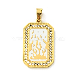Ion Plating(IP) 304 Stainless Steel Pendants, with Enamel and Rhinestone, Rectangle with Tarot Charm, Real 18K Gold Plated, White, 32x19.5x2mm, Hole: 6.5x4mm(STAS-C101-08G-07)