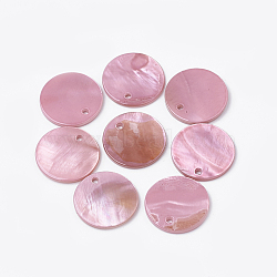Freshwater Shell Pendants, Dyed, Flat Round, Flamingo, 16x1.5~2mm, Hole: 1.4mm(X-SHEL-Q020-03C)