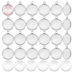 62Pcs DIY Half Round Pendant Making Kits, Including 304 Stainless Steel Pendant Settings and Transparent Glass Cabochons, Stainless Steel Color, Tray: 20mm, 26.5x22x2mm, Hole: 3mm(STAS-UN0021-32P)