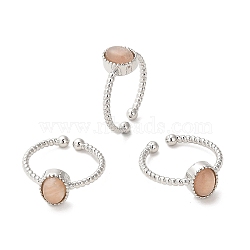 Natural Sunstone Open Cuff Ring, with Brass Findings, Oval, Inner Diameter: 18~18.7mm(RJEW-M166-04P-B)