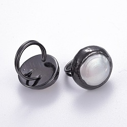 (Jewelry Parties Factory Sale), Natural Pearl Adjustable Rings, with Brass Findings, Gunmetal, Size 8, 18mm(RJEW-E161-01B)