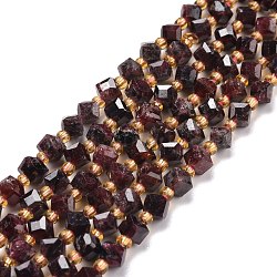 Natural Garnet Beads Strands, with Seed Beads, Faceted, Diagonal Cube Beads, 5~6x5~6x4~5mm, Hole: 1mm, about 49~55pcs/strand, 15.35''~15.75''(39~40cm)(G-P463-38)
