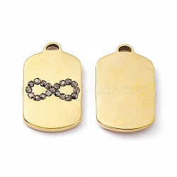 Vacuum Plating 201 Stainless Steel Pendants, with Rhinestone, Real 18K Gold Plated, Oval with Infinity Charms, Greige, 20.5x12.5x2mm, Hole: 1.2mm(STAS-J401-VC1039)