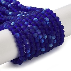 Imitation Jade Glass Beads Strands, Half AB Color Plated, Faceted, Frosted, Rondelle, Medium Blue, 3.5x3mm, Hole: 1mm, about 117pcs/strand, 13.66''~13.90''(34.7~35.3cm)(EGLA-A034-T3mm-MB06)