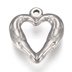 304 Stainless Steel Open Pendants, Heart with Wing, Stainless Steel Color, 19.5x18x3mm, Hole: 1.8mm(STAS-I105-09P-A)