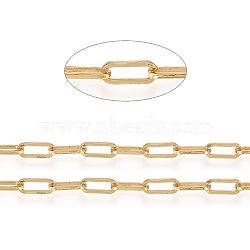 3.28 Feet Soldered Brass Paperclip Chains, Flat Oval, Drawn Elongated Cable Chains, Long-Lasting Plated, Real 18K Gold Plated, 6x2.5x0.5mm(X-CHC-D025-04G)