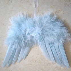 Mini Doll Angel Wing Feather, with Polyester Rope, for DIY Moppet Makings Kids Photography Props Decorations Accessories, Light Sky Blue, 160x140mm(FIND-PW0001-049-E07)