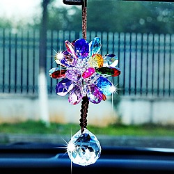 Glass Flower with Tassel Pendant Decorations, for Interior Car Mirror Hanging Decorations, Colorful, 350mm(AUTO-PW0001-18E)