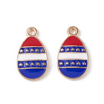 Independence Day Alloy Enamel Pendants, Teardrop with Star Charms, Light Gold, Colorful, 18x10.5x2mm, Hole: 2mm
