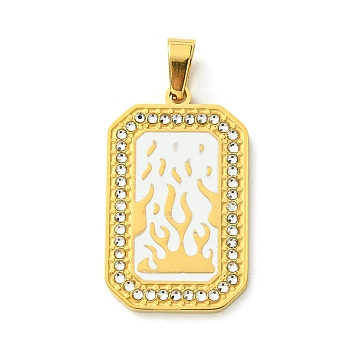 Ion Plating(IP) 304 Stainless Steel Pendants, with Enamel and Rhinestone, Rectangle with Tarot Charm, Real 18K Gold Plated, White, 32x19.5x2mm, Hole: 6.5x4mm