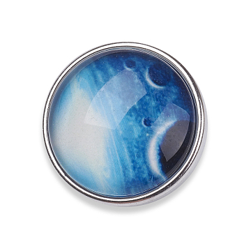 Brass Buttons, Jewelry Snap Buttons, with Luminous Glass Cabochon, Starry Sky Pattern, Flat Round, Platinum, Cornflower Blue, 18x10mm, Knob: 5.5mm