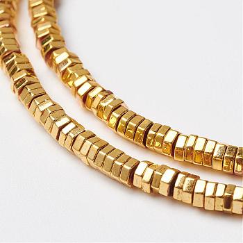 Non-magnetic Synthetic Hematite Bead Strands, Hexagon, Golden Plated, 3x1mm, Hole: 1mm, about 415pcs/strand, 16.2 inch