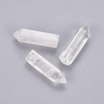 Natural Quartz Crystal Pointed Beads, Rock Crystal Beads, Half Drilled, Faceted, Bullet, 30.5~32x10x9mm, Hole: 1.2mm