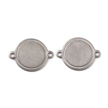 201 Stainless Steel Cabochon Connector Settings, Flat Round, Stainless Steel Color, 16x21x1mm, Hole: 1.6mm