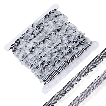 10 Yards Polyester Lace Ribbons, Tartan Pattern Pleated Ribbons for Clothes Accessories, Black, 1-5/8 inch(40mm)