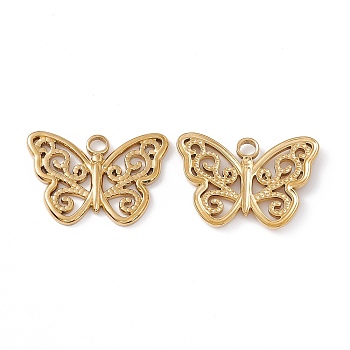 Ion Plating(IP) 304 Stainless Steel Pendants, Butterfly Charms, Real 18K Gold Plated, 18x25x2mm, Hole: 2.5mm