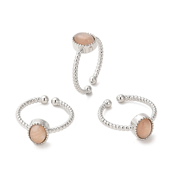 Natural Sunstone Open Cuff Ring, with Brass Findings, Oval, Inner Diameter: 18~18.7mm