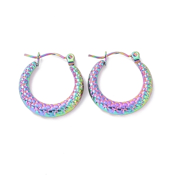 Rainbow Color 304 Stainless Steel Chunky Hoop Earrings for Women, 21x20x3.5mm, Pin: 0.8mm