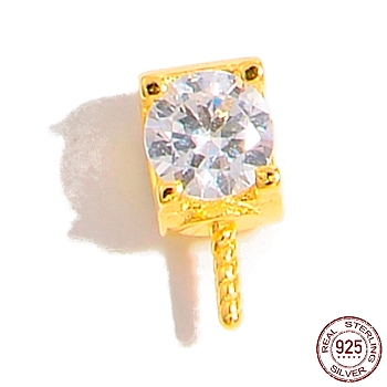 925 Sterling Silver Pin Peg Bails, with Cubic Zirconia, Real 18K Gold Plated, 8.3x4x4.5mm, Pin: 0.7mm