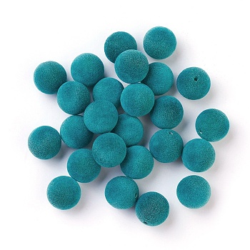 Flocky Acrylic Beads, Half Drilled, Round, Teal, 16mm, Hole: 1.6mm