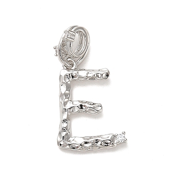 Rack Plating Brass Micro Pave Cubic Zirconia European Dangle Charms, Large Hole Letter Pendant, Platinum, Long-Lasting Plated, Cadmium Free & Lead Free, Letter E, 26.5mm, Charm: 18.5x13.5x2mm, Hole: 4x2.5mm