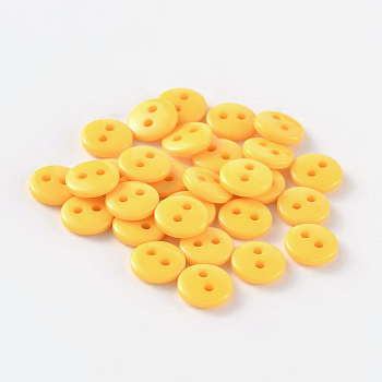 2-Hole Flat Round Resin Sewing Buttons for Costume Design, Yellow, 11.5x2mm, Hole: 1mm