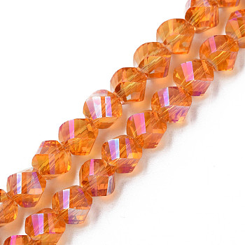 Electroplate Transparent Glass Beads Strands, Faceted, Nuggets, Dark Orange, 8x7mm, Hole: 1.4mm, about 72pcs/strand, 20.08 inch(51cm)