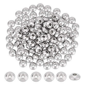 100Pcs 304 Stainless Steel Spacer Beads, Metal Findings for Jewelry Making Supplies, Saucer Beads, Stainless Steel Color, 6x3mm, Hole: 1.8mm