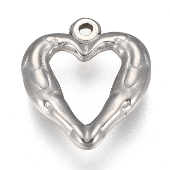 304 Stainless Steel Open Pendants, Heart with Wing, Stainless Steel Color, 19.5x18x3mm, Hole: 1.8mm