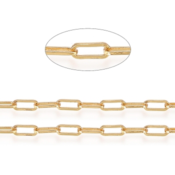 3.28 Feet Soldered Brass Paperclip Chains, Flat Oval, Drawn Elongated Cable Chains, Long-Lasting Plated, Real 18K Gold Plated, 6x2.5x0.5mm