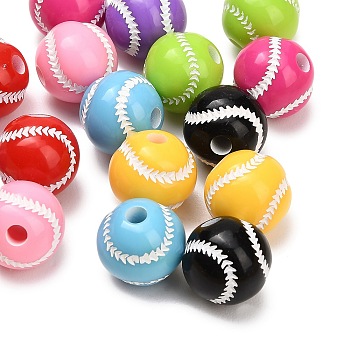 Sports Opaque Acrylic Beads, Craft Beads, Baseball, Mixed Color, 16mm, Hole: 3.8mm, about 227pcs/500g