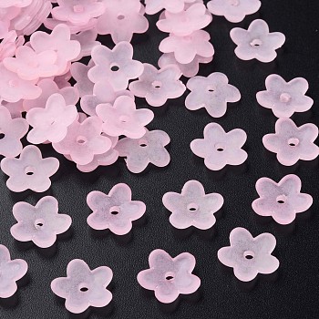 Transparent Acrylic Beads, Frosted, Flower, Pearl Pink, 12.5x13x2.5mm, Hole: 1.8mm, about 2439pcs/500g