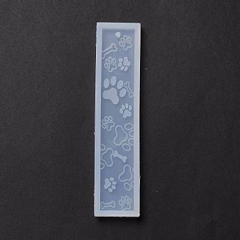 DIY Bookmark Silicone Molds, Resin Casting Molds, For UV Resin, Epoxy Resin Jewelry Making, Rectangle with Bone & Dog Paw Print, White, 150x33x7mm, Hole: 2.5mm, Inner Diameter: 140x26mm