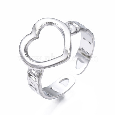 304 Stainless Steel Heart Open Cuff Ring(RJEW-T023-55P)-3