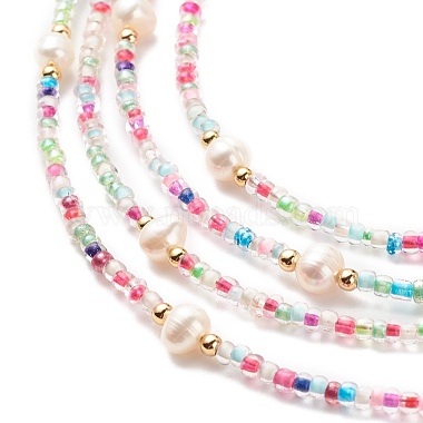 Многослойное женское ожерелье из натурального жемчуга и стеклянных бусин с веревочным узлом(NJEW-JN03908-01)-4