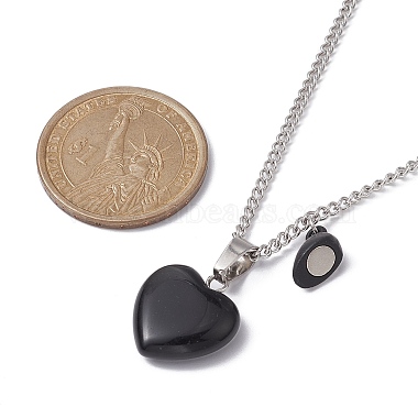 2Pcs 2 Style Natural Black Stone & Opalite Heart Pendant Necklaces Set(NJEW-JN04437)-3