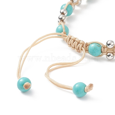 Synthetic Turquoise(Dyed) Tortoise & Brass Round Braided Bead Bracelet(BJEW-TA00189-01)-5