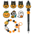 6Pcs 6 Styles Halloween Theme Silicone Focal Beads, Mixed Shapes, 29.5~30x23~28x8.5~9.5mm, Hole: 2~3.5mm, 1pc/style(SIL-TA0002-44)