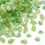 100Pcs 2 Colors Baking Paint Glass Pendants, Leaf Charm, Golden Metal Enlaced, Mixed Color, 12x10.5x4mm, Hole: 1mm, 50pcs/color(GLAA-AR0001-82)